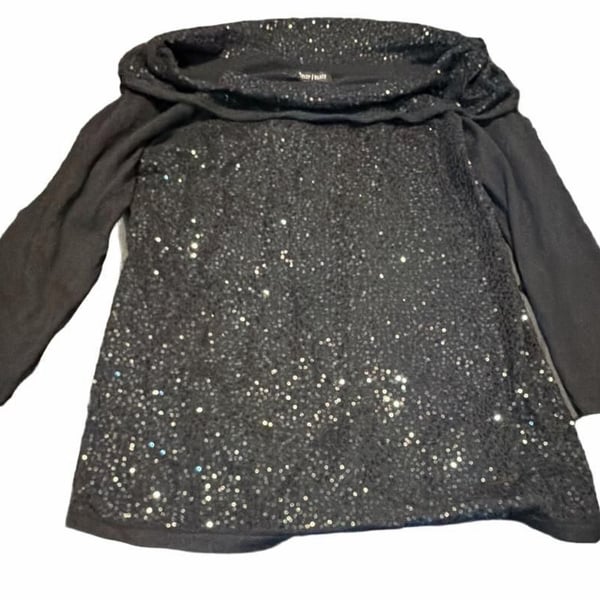 White House Black Market Sequin Pullover Size M Black