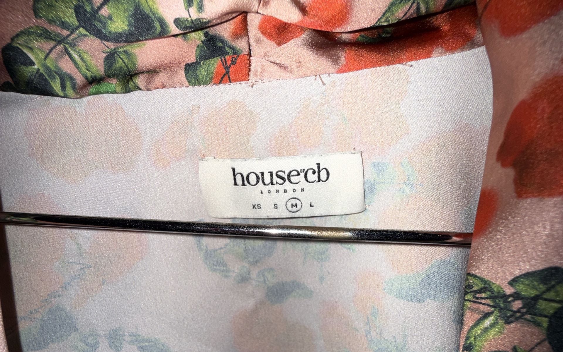 House of CB Monica Rose Print Silk Blouson Top Size M 6