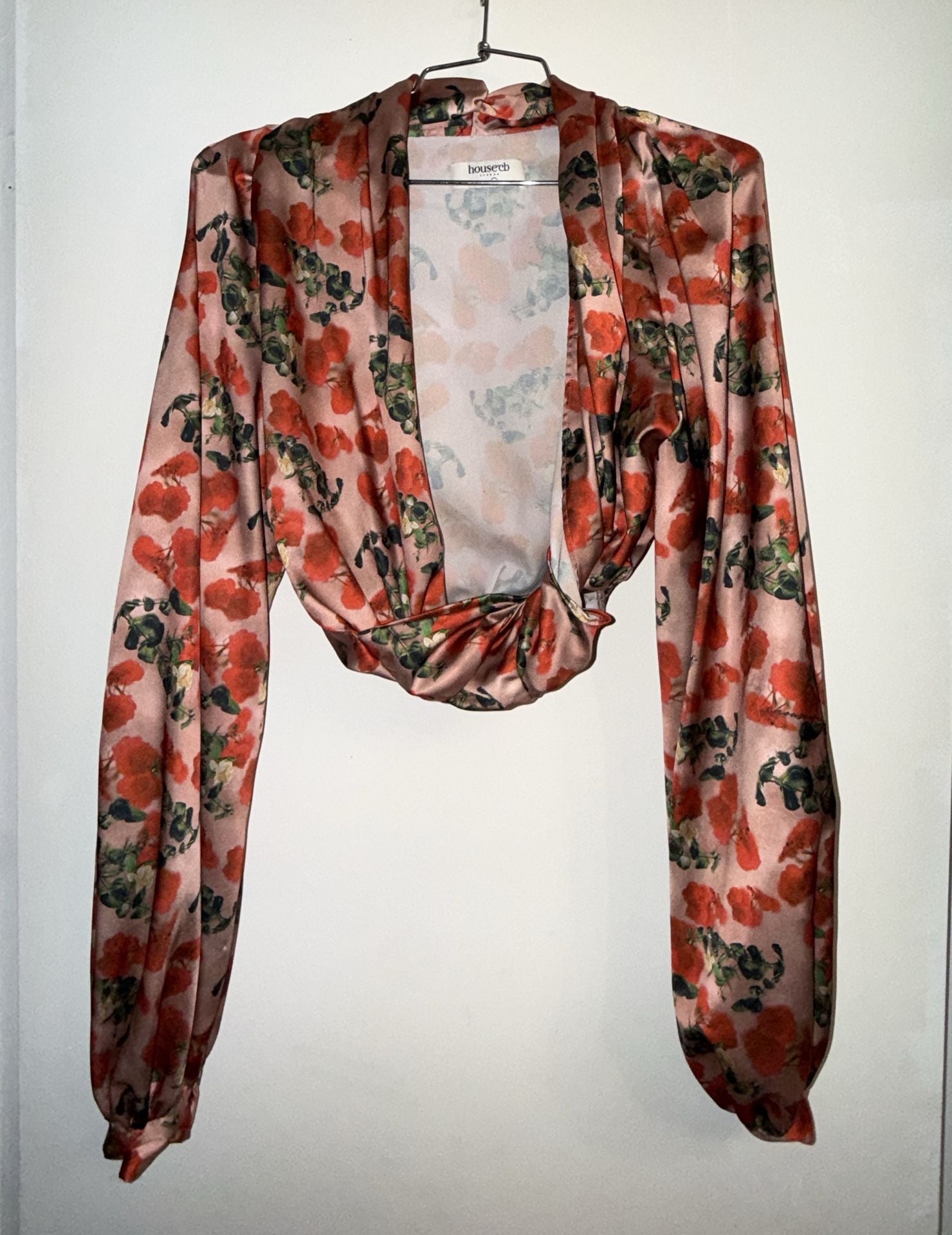 House of CB Monica Rose Print Silk Blouson Top Size M 4