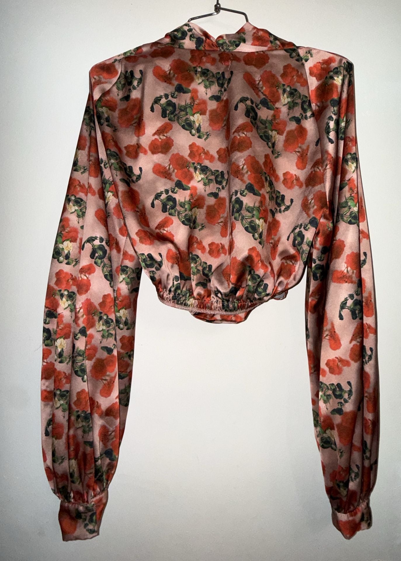 House of CB Monica Rose Print Silk Blouson Top Size M 5
