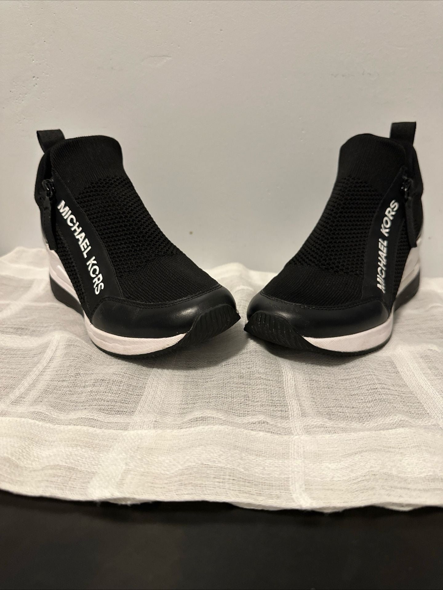 Michael Kors Willis Wedge Trainer Black Knit Shoe 3