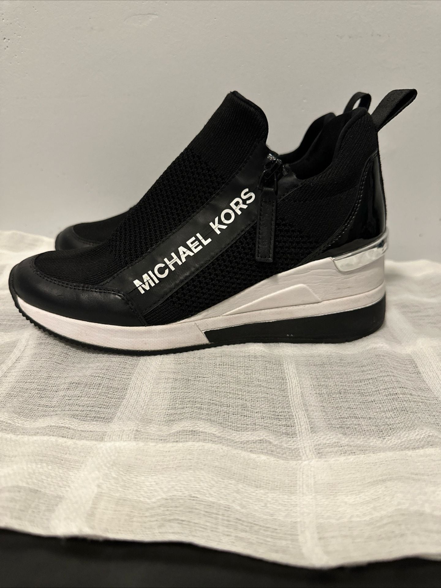 Michael Kors Willis Wedge Trainer Black Knit Shoe 4