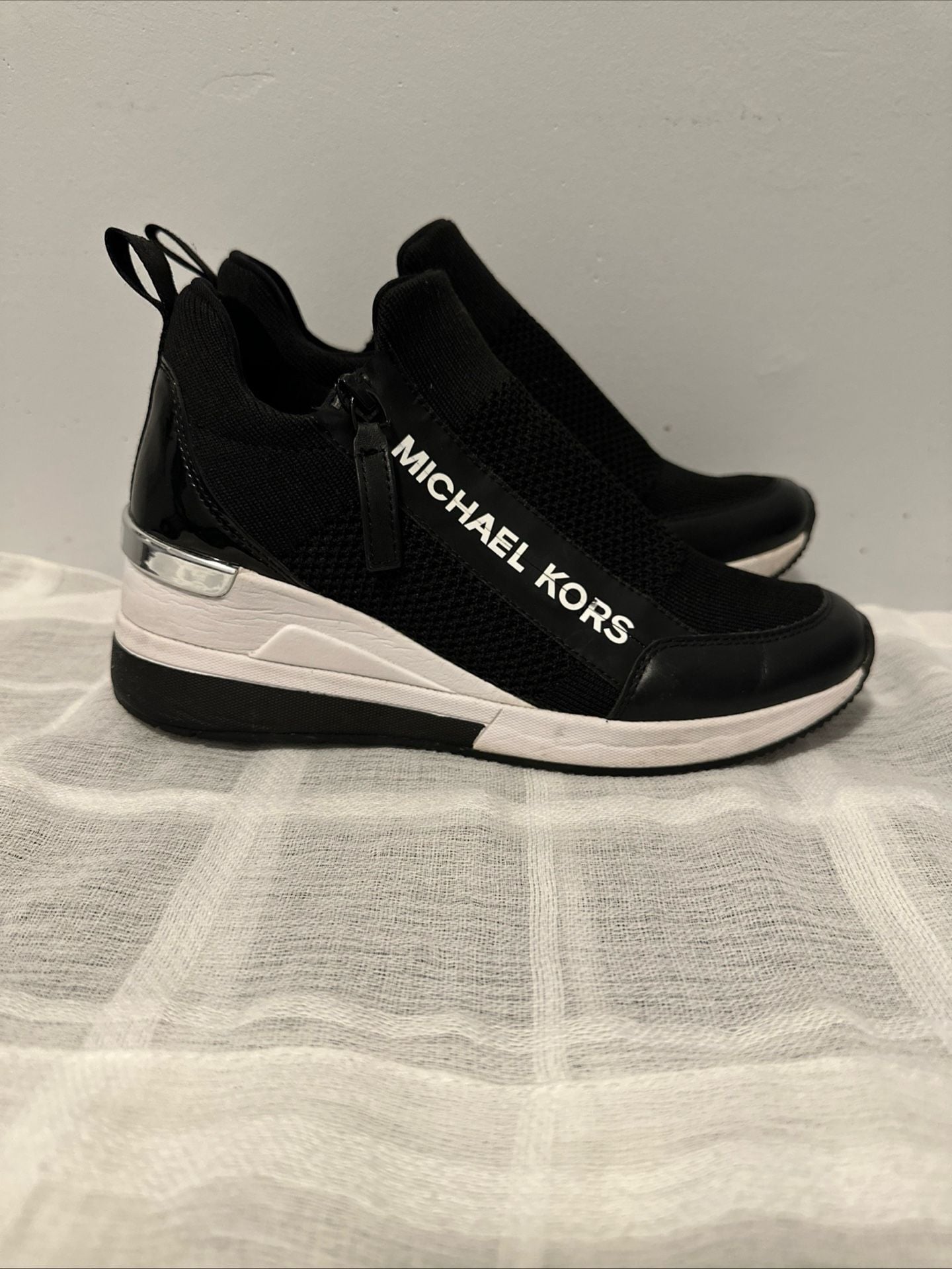 Michael Kors Willis Wedge Trainer Black Knit Shoe 5
