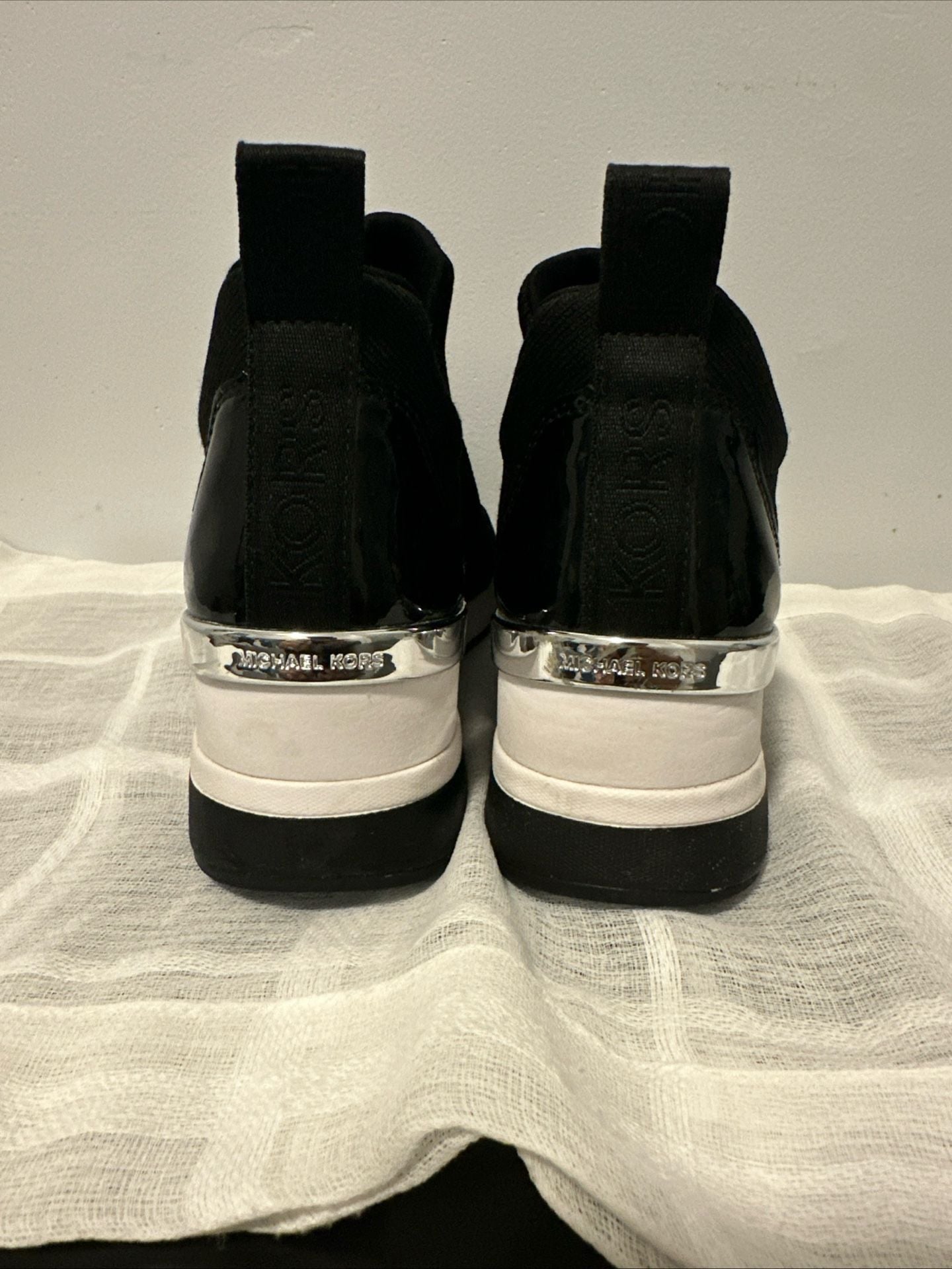 Michael Kors Willis Wedge Trainer Black Knit Shoe 7