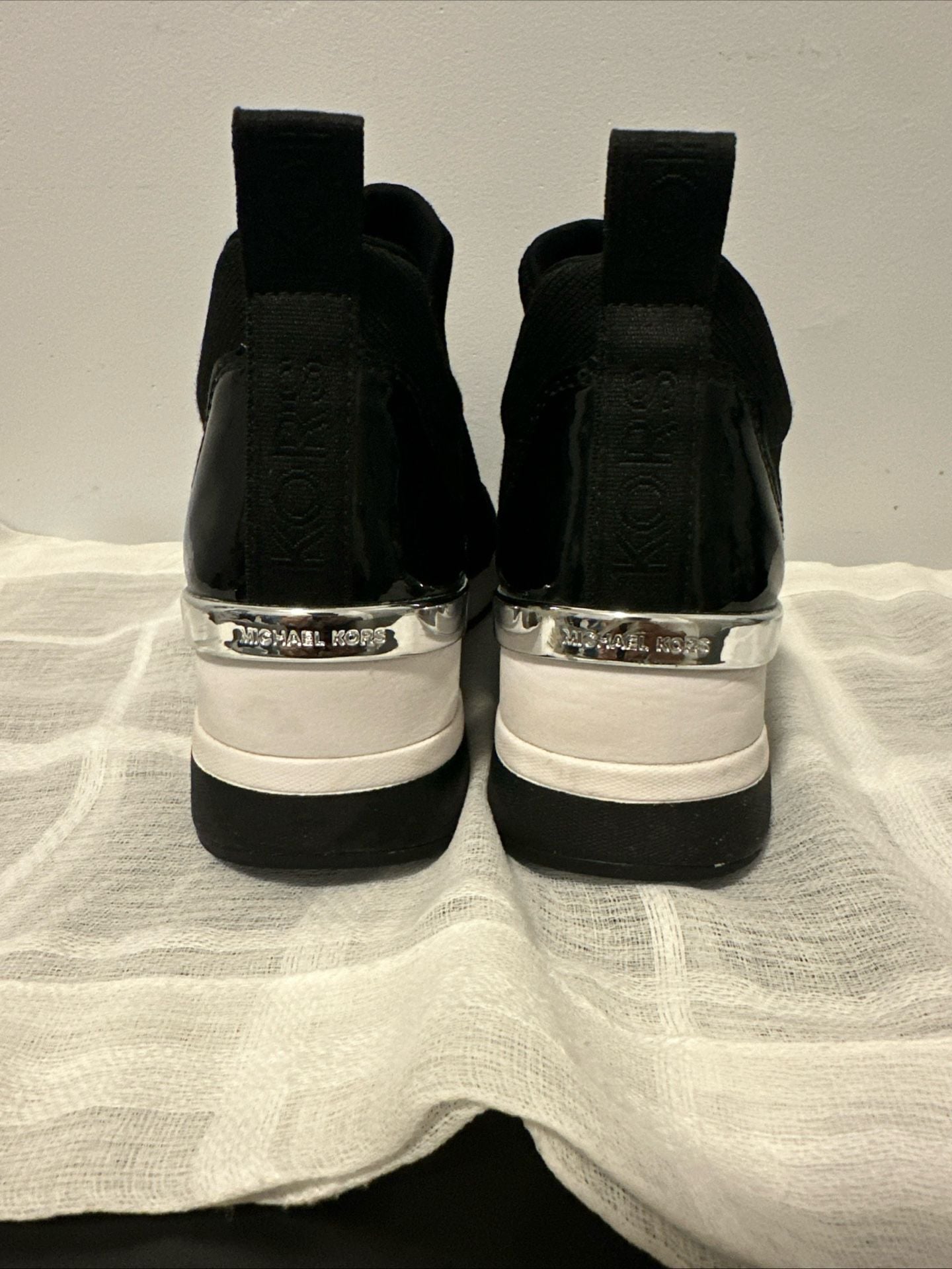 Michael Kors Willis Wedge Trainer Black Knit Shoe 8