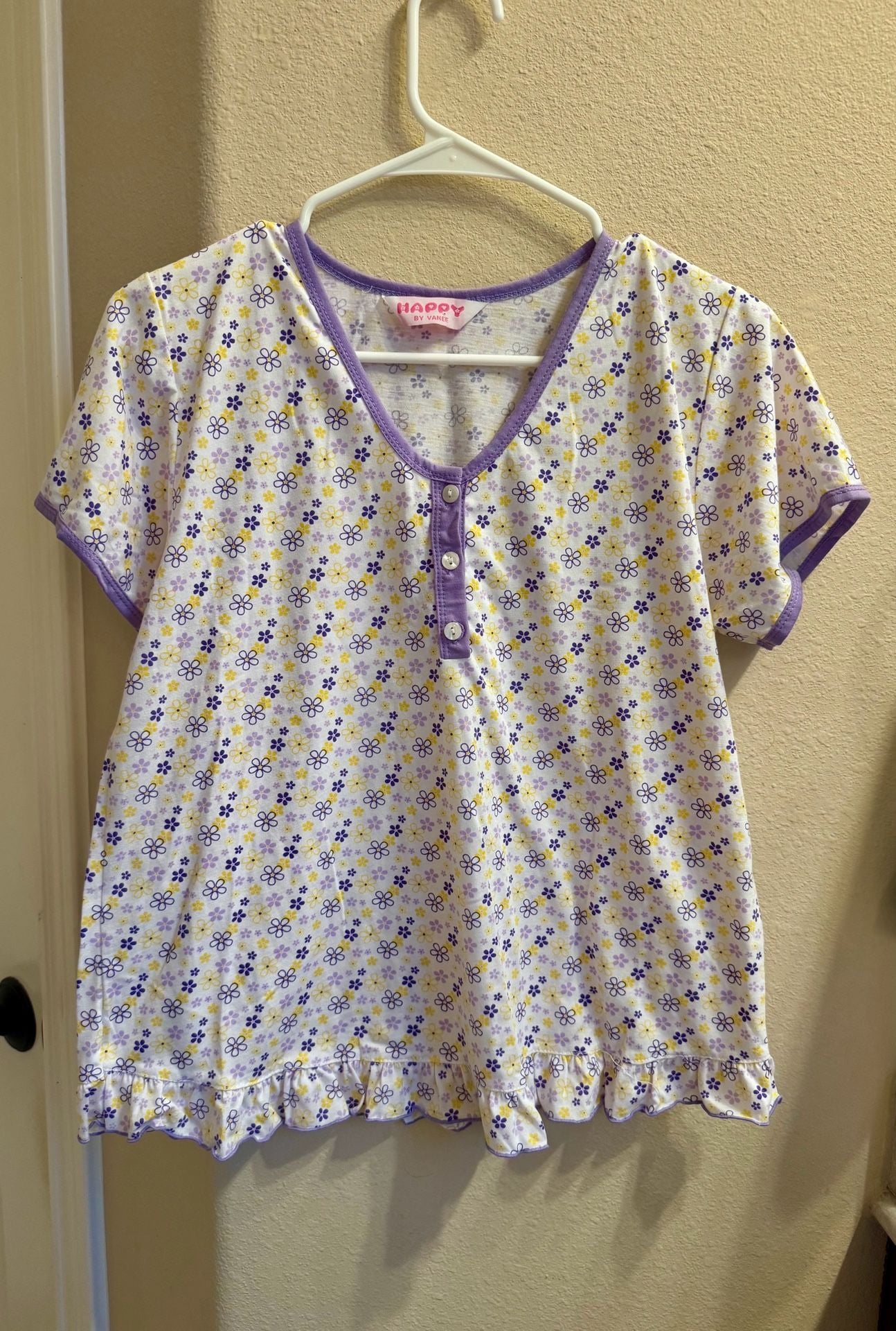 2 piece Happy By Vanee Floral Pajama Set White Purple 1