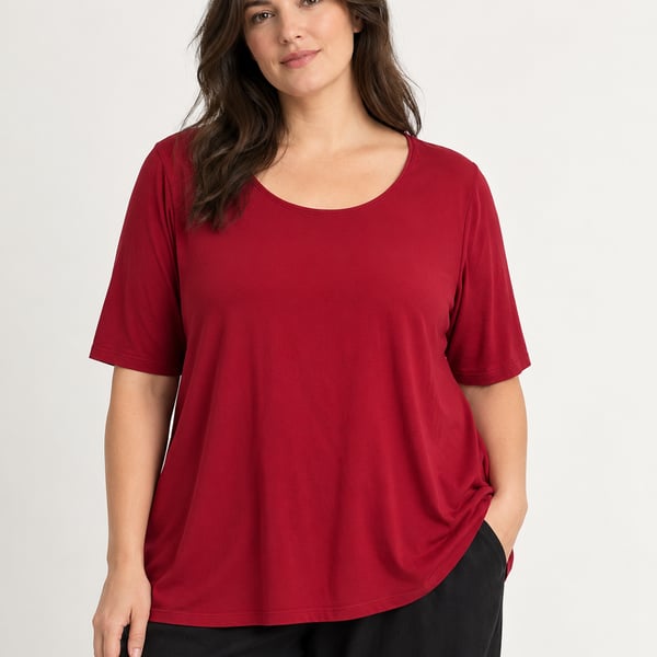 Eileen Fisher Woman T-Shirt Size 2X Red Scoop Neck Short Sleeve