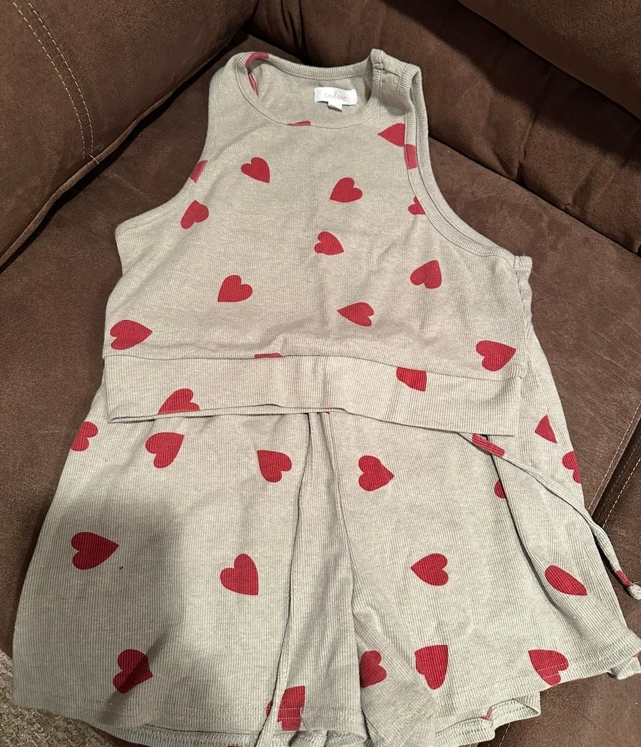 Colsie Heart Pajama Set Size M Gray Red Crop Tank Shorts 1