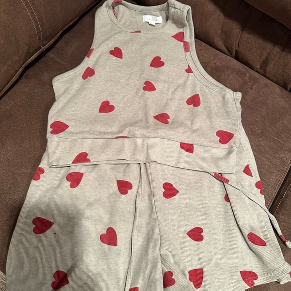 Colsie Heart Pajama Set Size M Gray Red Crop Tank Shorts