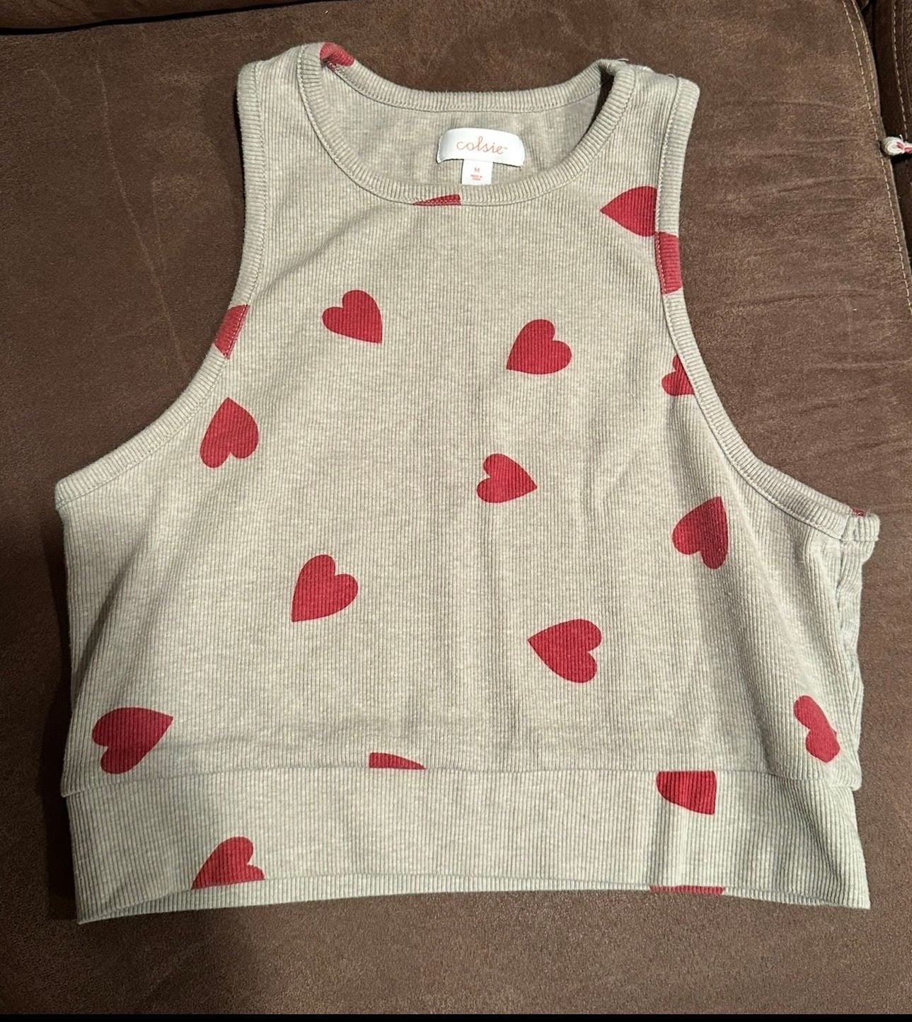 Colsie Heart Pajama Set Size M Gray Red Crop Tank Shorts 2