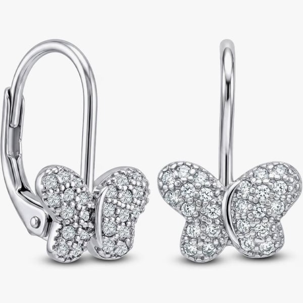 Charmsy Butterfly Rhodium Plated Leverback Earrings -New in box