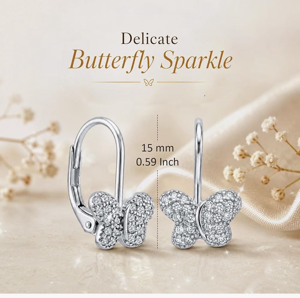 Charmsy Butterfly Rhodium Plated Leverback Earrings -New in box 4