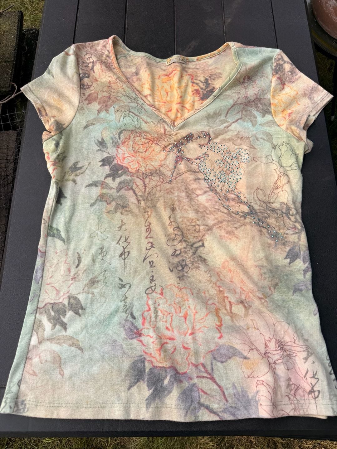 Xcit U.S.A. Floral Bling T-Shirt Size XL Vintage Y2K 2