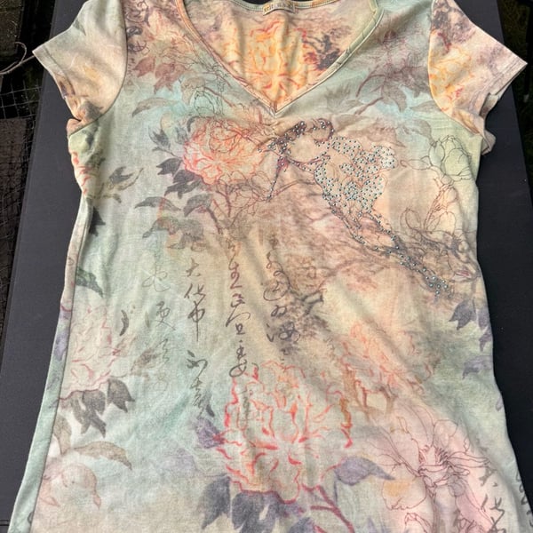 Xcit U.S.A. Floral Bling T-Shirt Size XL Vintage Y2K