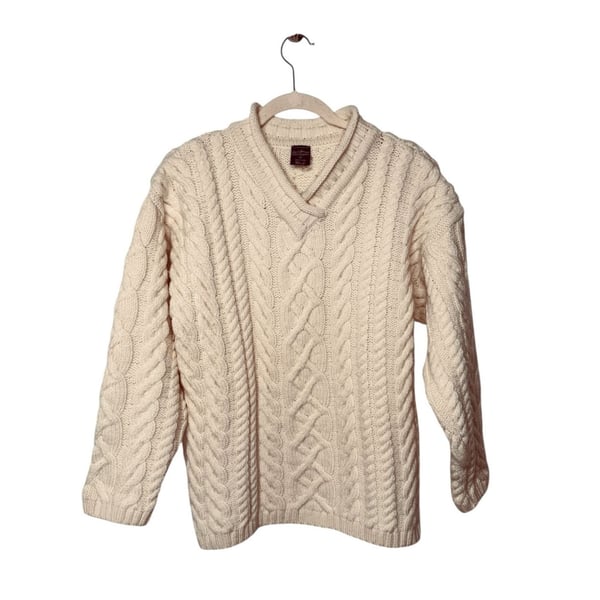 Paul James Cable Knit Sweater Cream Wool SZ S