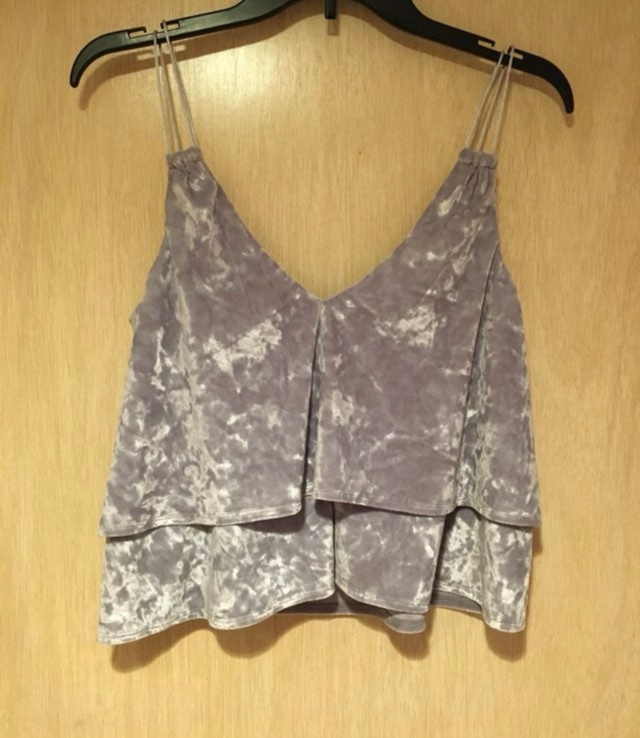 Express One Eleven Crushed Velvet Cami Tank Top Size XS Grey Layered 2