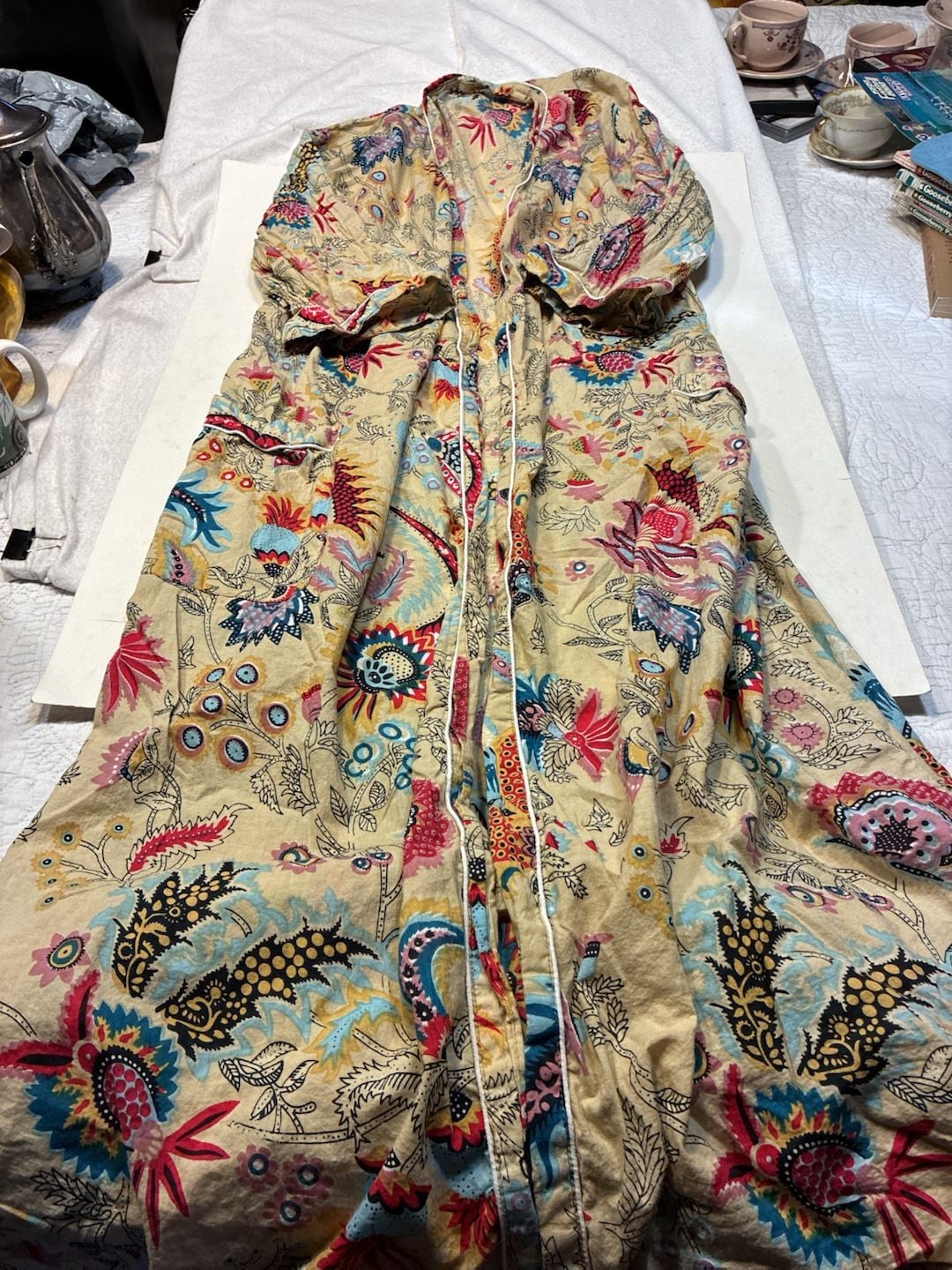 Boho Floral Cotton Kimono Robe Block Print Dressing Gown 1