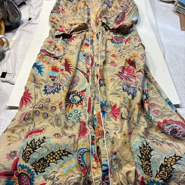 Boho Floral Cotton Kimono Robe Block Print Dressing Gown