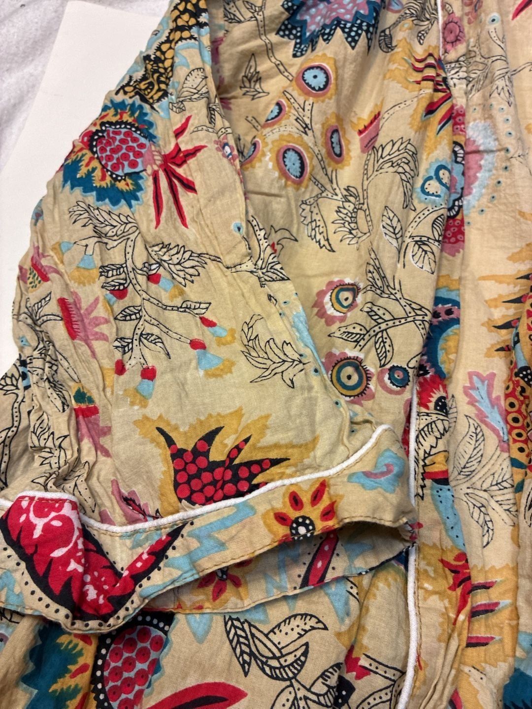 Boho Floral Cotton Kimono Robe Block Print Dressing Gown 2