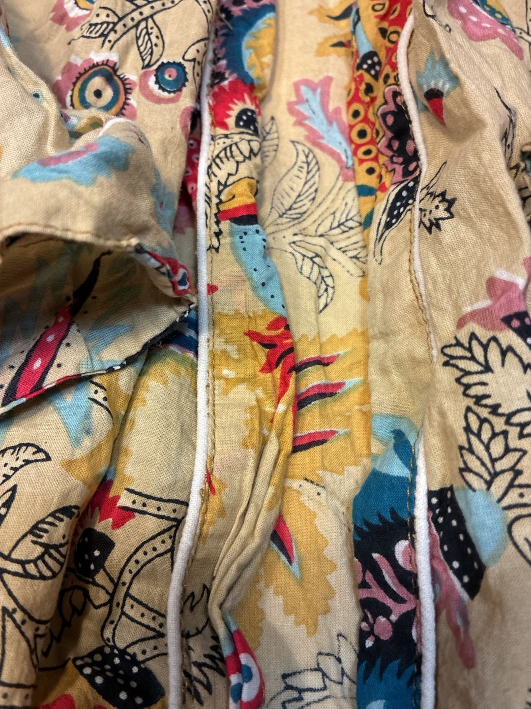Boho Floral Cotton Kimono Robe Block Print Dressing Gown 3