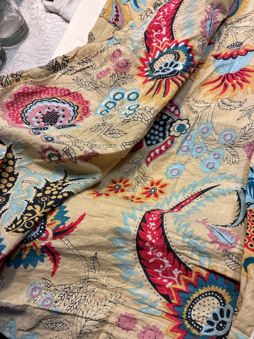 Boho Floral Cotton Kimono Robe Block Print Dressing Gown 6