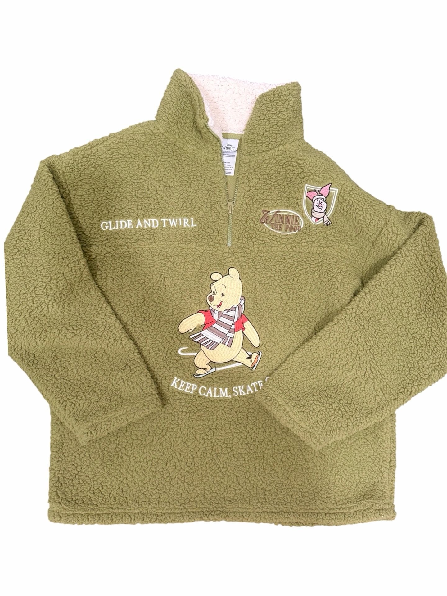 Disney Winnie the Pooh "Keep Calm, Skate On" Green Sherpa Fleece 1