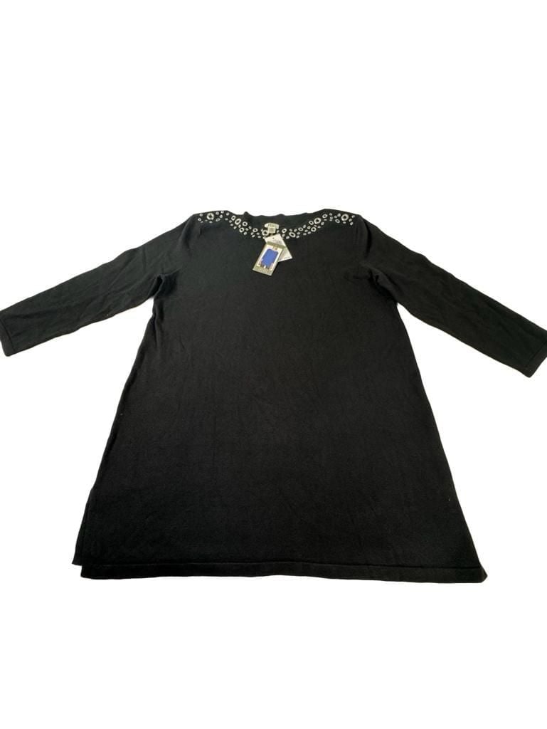 Spense Embellished Neckline Sweater Size L Black 3/4 Sleeve 2