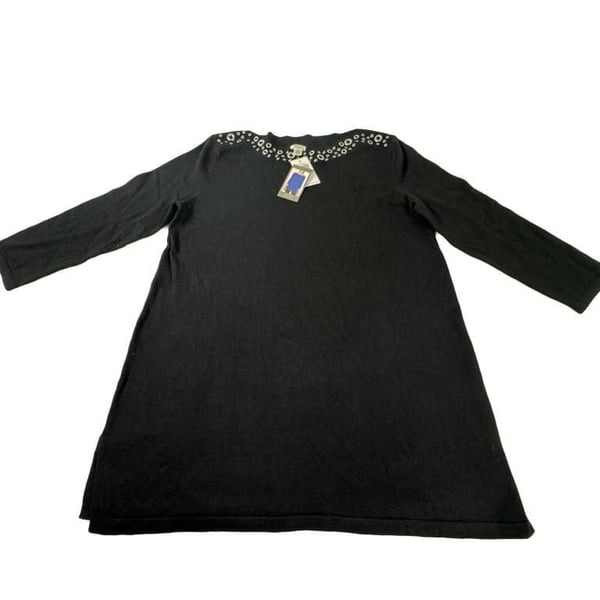 Spense Embellished Neckline Sweater Size L Black 3/4 Sleeve