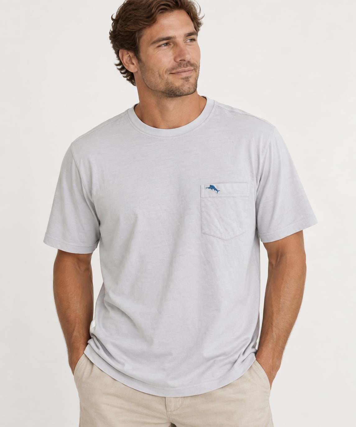 Tommy Bahama Bali Skyline T-Shirt Size L Gray Pocket Short Sleeve 2