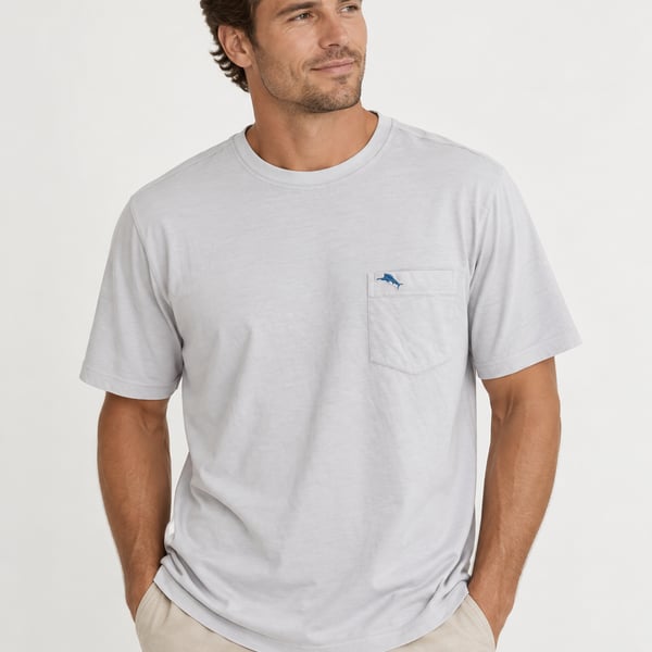 Tommy Bahama Bali Skyline T-Shirt Size L Gray Pocket Short Sleeve