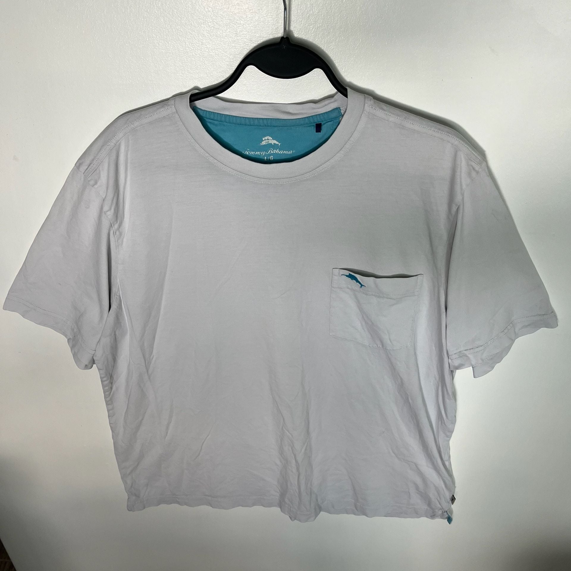 Tommy Bahama Bali Skyline T-Shirt Size L Gray Pocket Short Sleeve 12