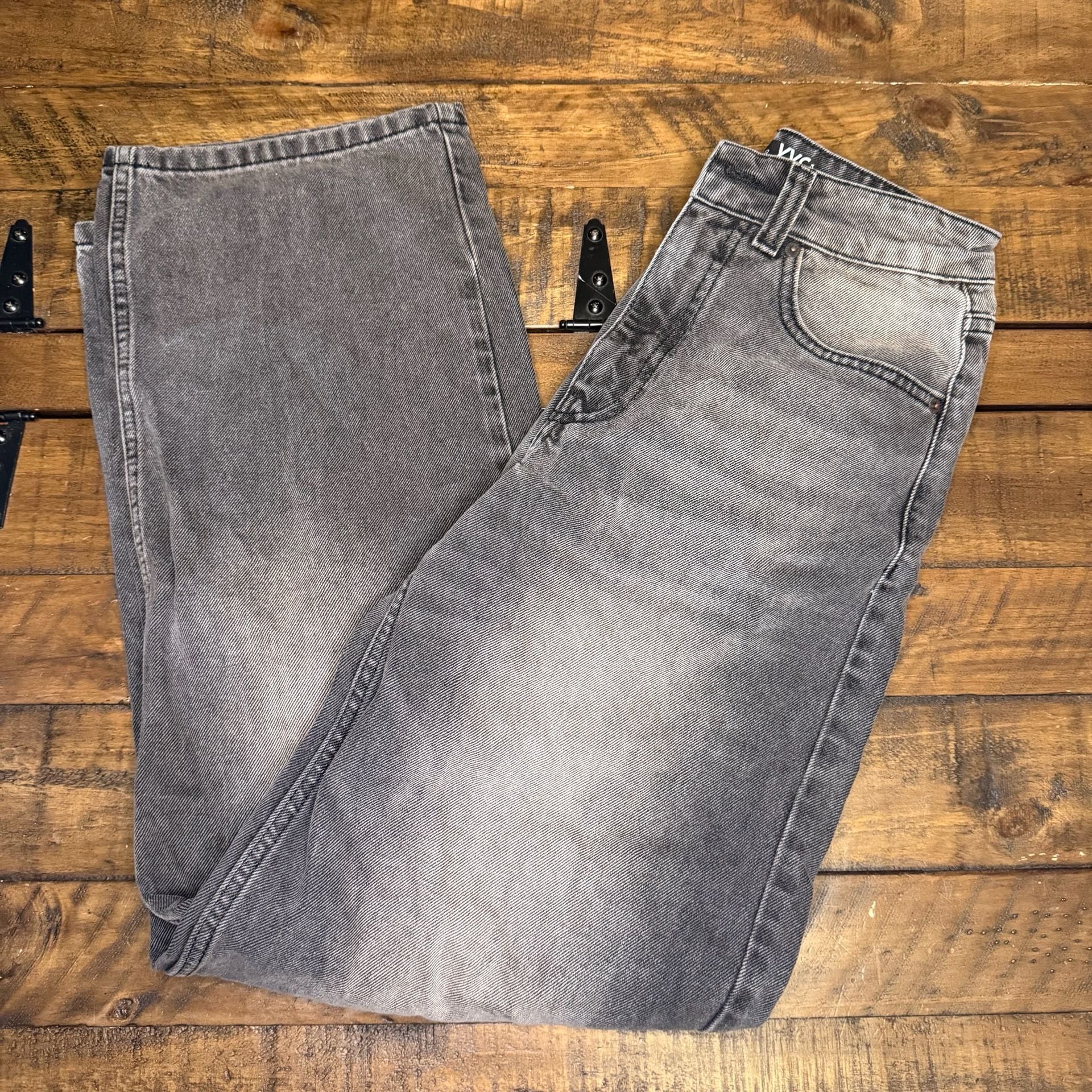 FB Sister Wide Leg Jeans XXS Charcoal Black Acid Washed Denim 2
