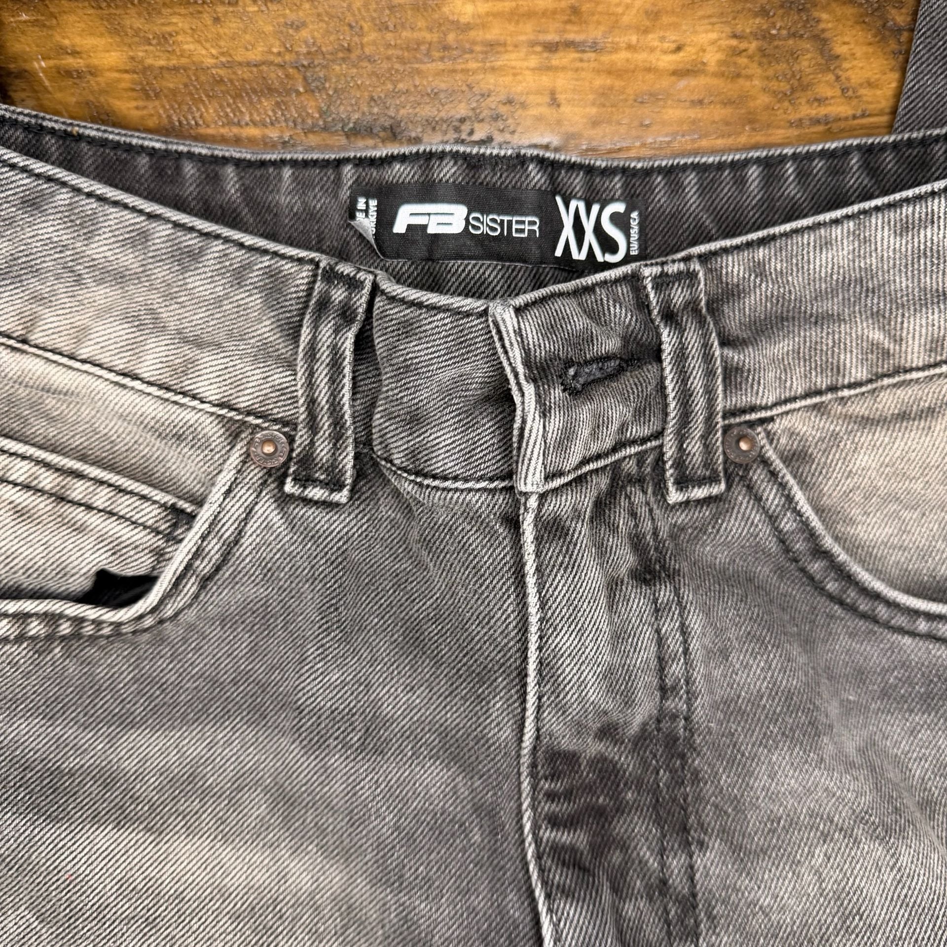 FB Sister Wide Leg Jeans XXS Charcoal Black Acid Washed Denim 4