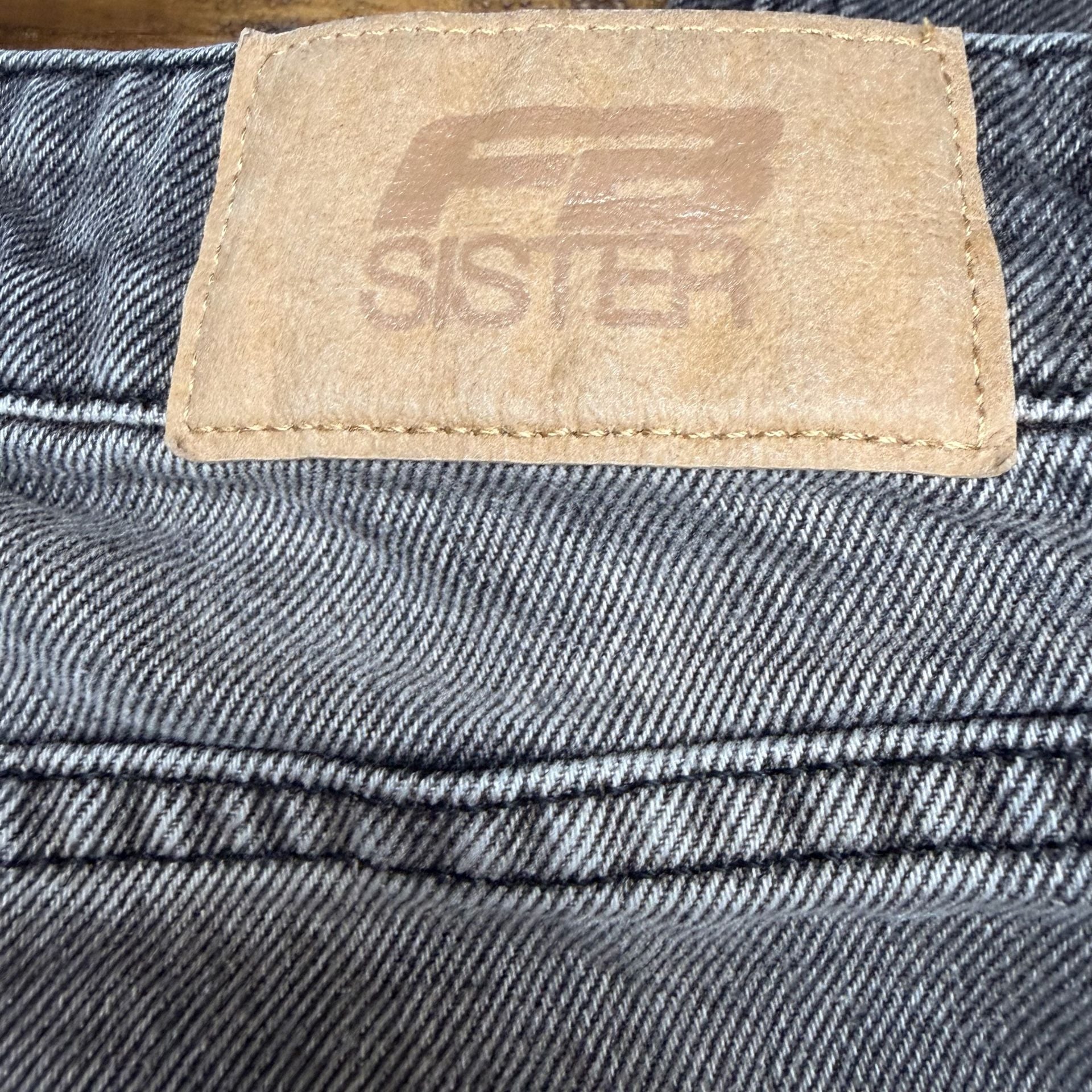 FB Sister Wide Leg Jeans XXS Charcoal Black Acid Washed Denim 6