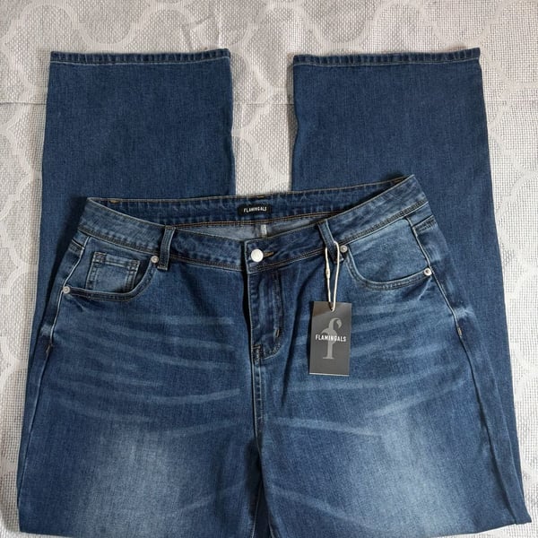 Flamingals Mid Rise Straight Leg Jeans Size 2XL Dark Blue Denim