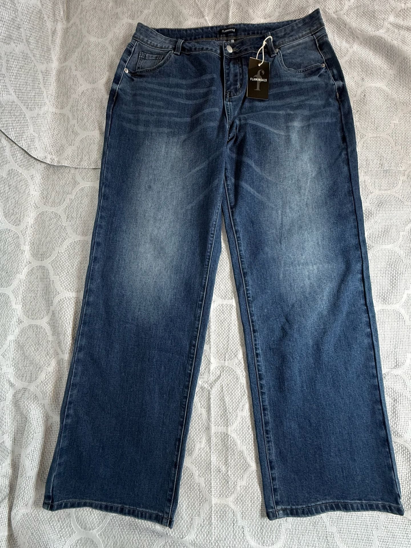 Flamingals Mid Rise Straight Leg Jeans Size 2XL Dark Blue Denim 4