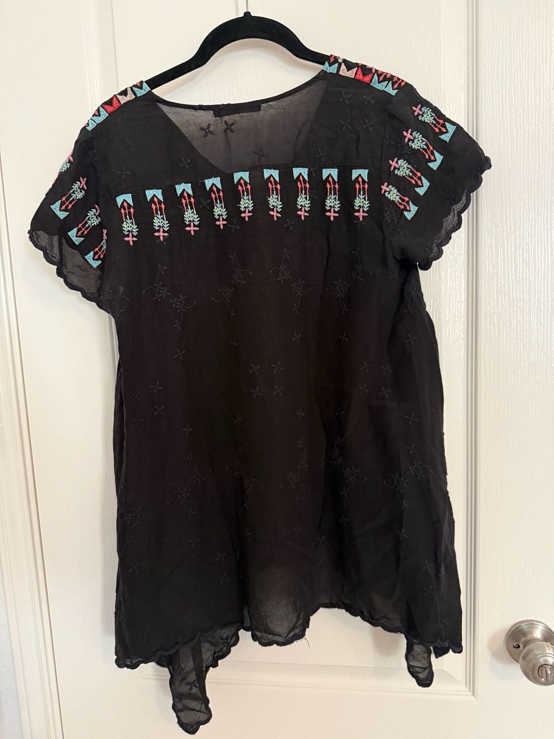 Johnny Was Hinga Black Embroidered Handkerchief Hem Tunic Top Small Boho 4