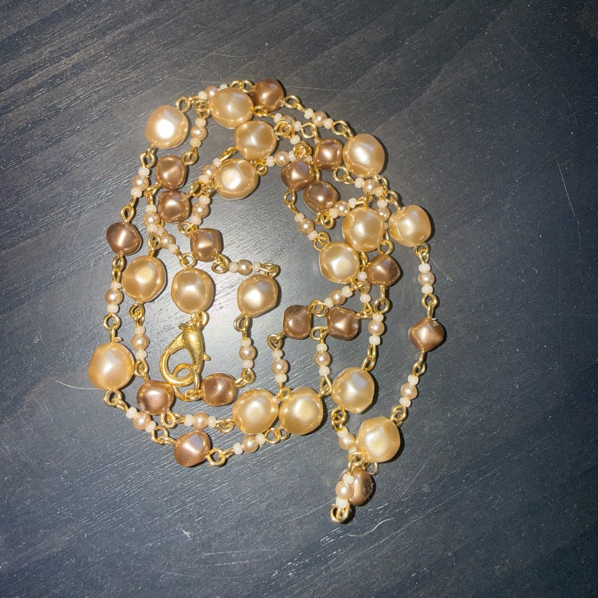 Unbranded Faux Pearl Station Necklace 15 Inch Gold Tone 6