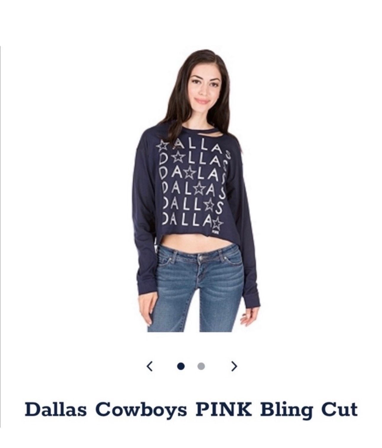 Victoria's Secret PINK Dallas Cowboys Bling Cut Size M Long Sleeve Crop 7