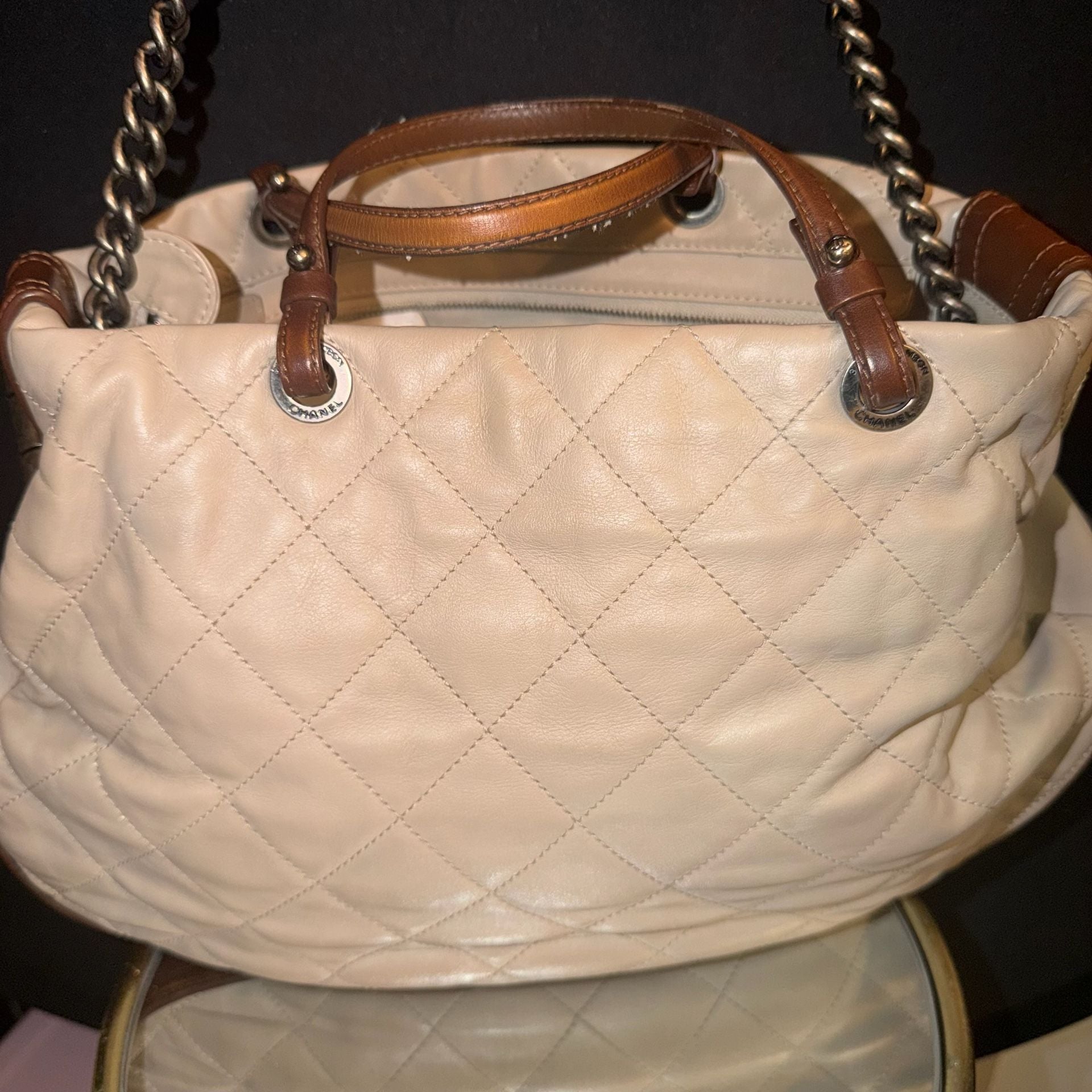 Chanel Quilted Lambskin Country Chic Tote Bag Beige 9