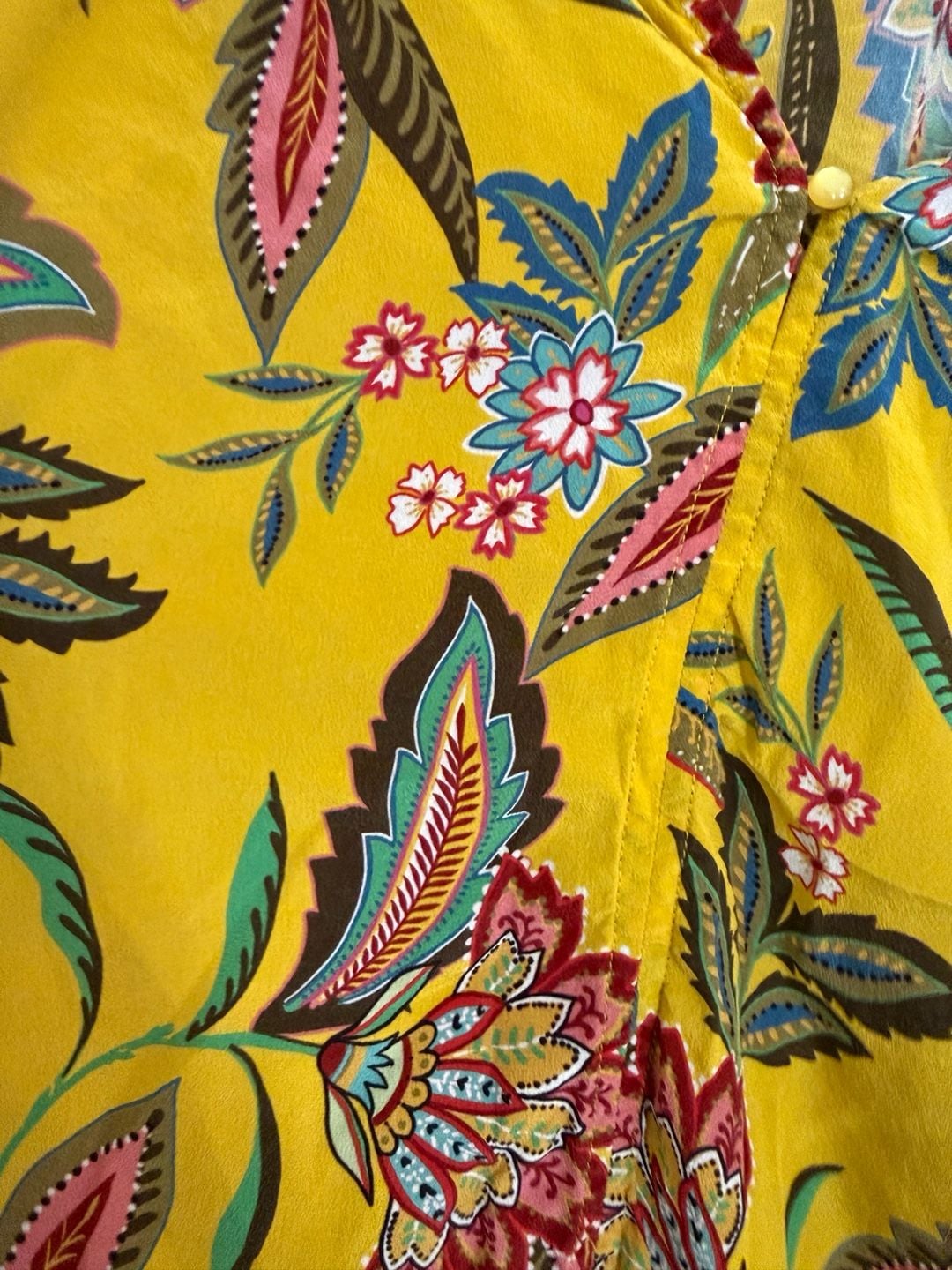 Johnny Was Anka Boho Peasant Top Size XS Yellow Floral Silk Blouse 6