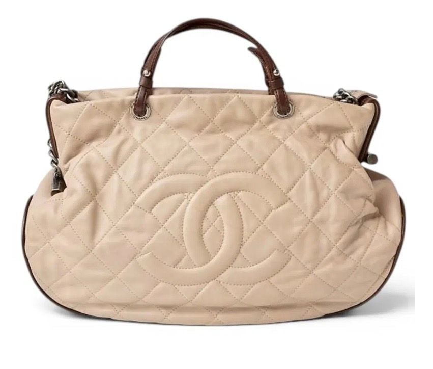 Chanel Quilted Lambskin Country Chic Tote Bag Beige 3