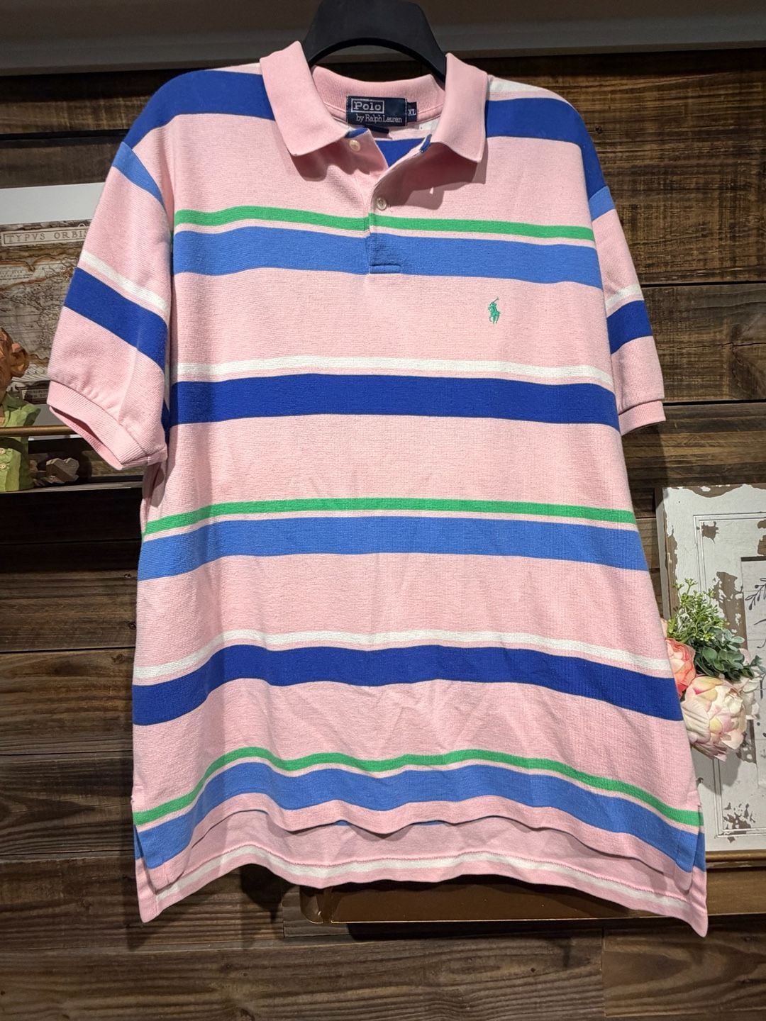 Y2K preppy Polo Ralph Lauren Striped Polo Shirt Size XL Pink Blue Green 2