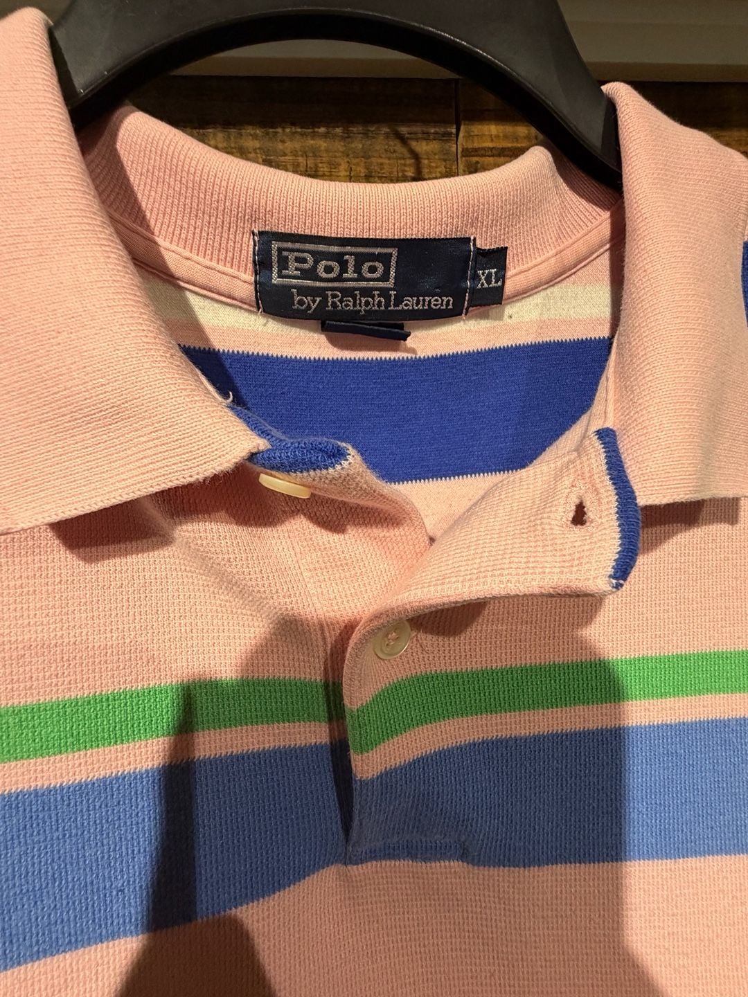 Y2K preppy Polo Ralph Lauren Striped Polo Shirt Size XL Pink Blue Green 3