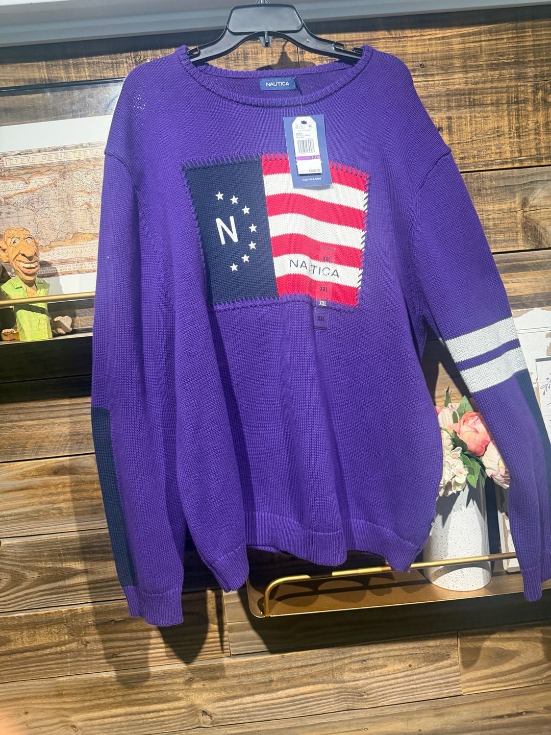 Nautica Flag Intarsia Crew Neck Sweater Size XXL Purple 2