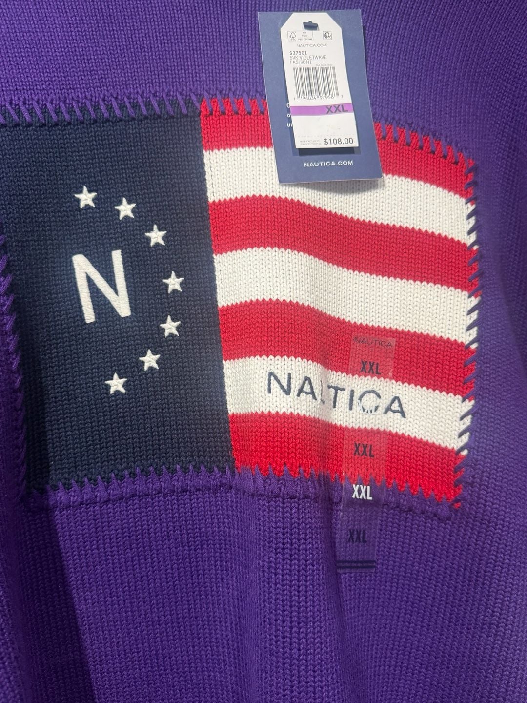 Nautica Flag Intarsia Crew Neck Sweater Size XXL Purple 5