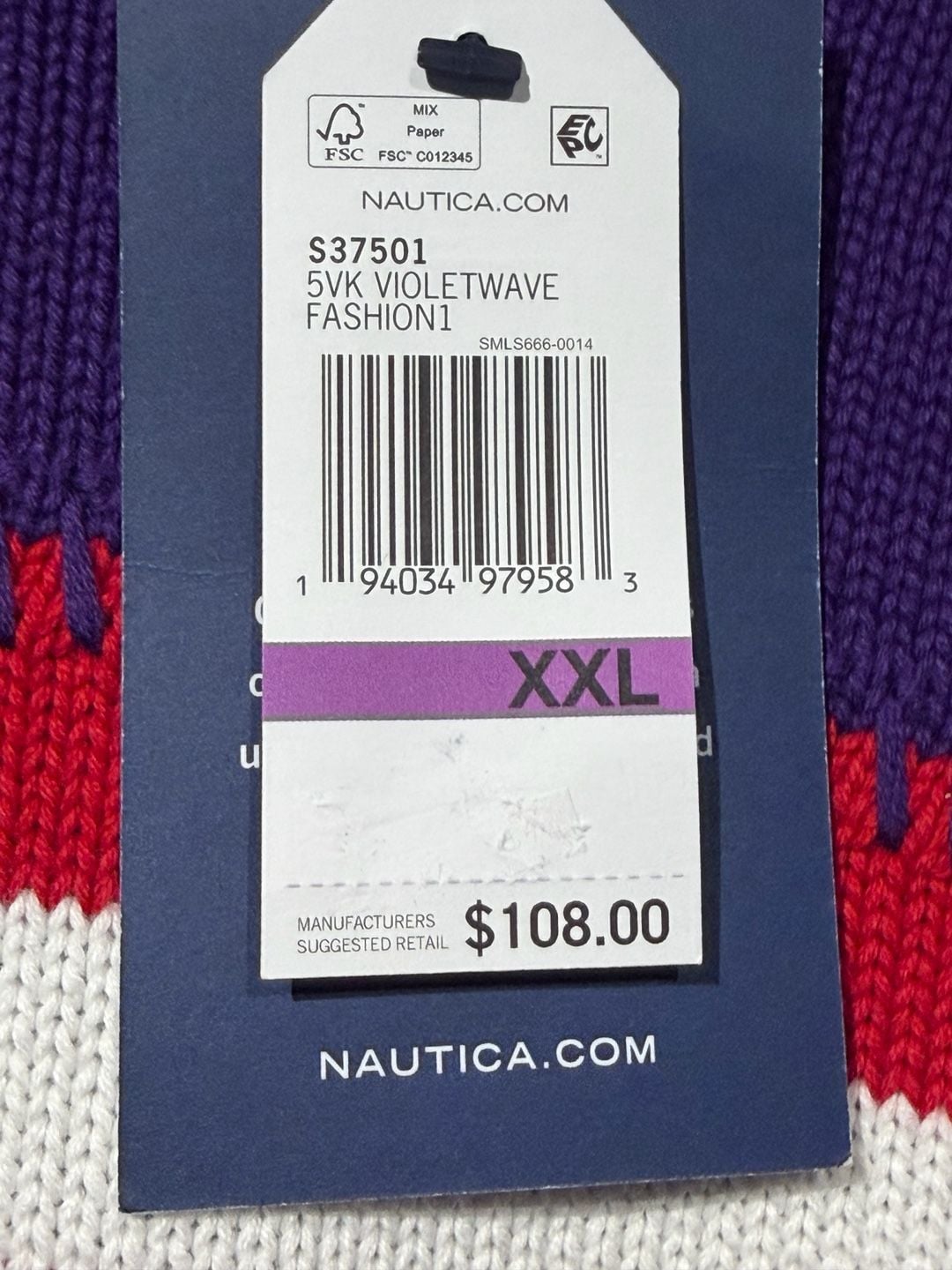 Nautica Flag Intarsia Crew Neck Sweater Size XXL Purple 6
