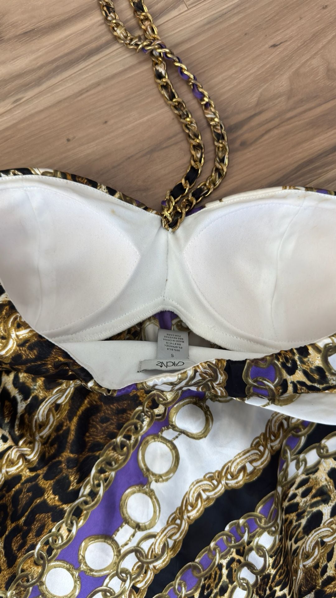 Caché Halter Top Size S Silk Leopard Chain Print Purple Gold 4