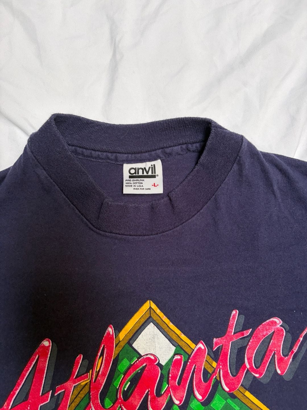 Anvil Atlanta Braves T-Shirt Size L 1991 Pennant Champions Navy Blue 3