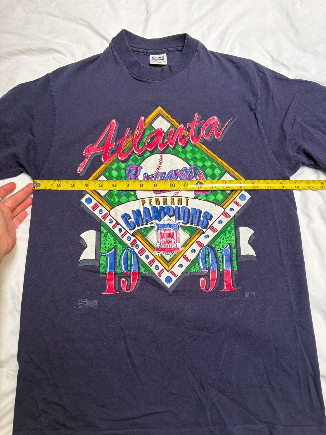 Anvil Atlanta Braves T-Shirt Size L 1991 Pennant Champions Navy Blue 5